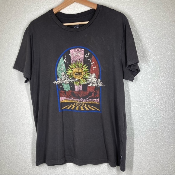 Vans Women’s Off The Wall World Tour Short Sleeve T-shirt Washed Black Large - Picture 5 of 14